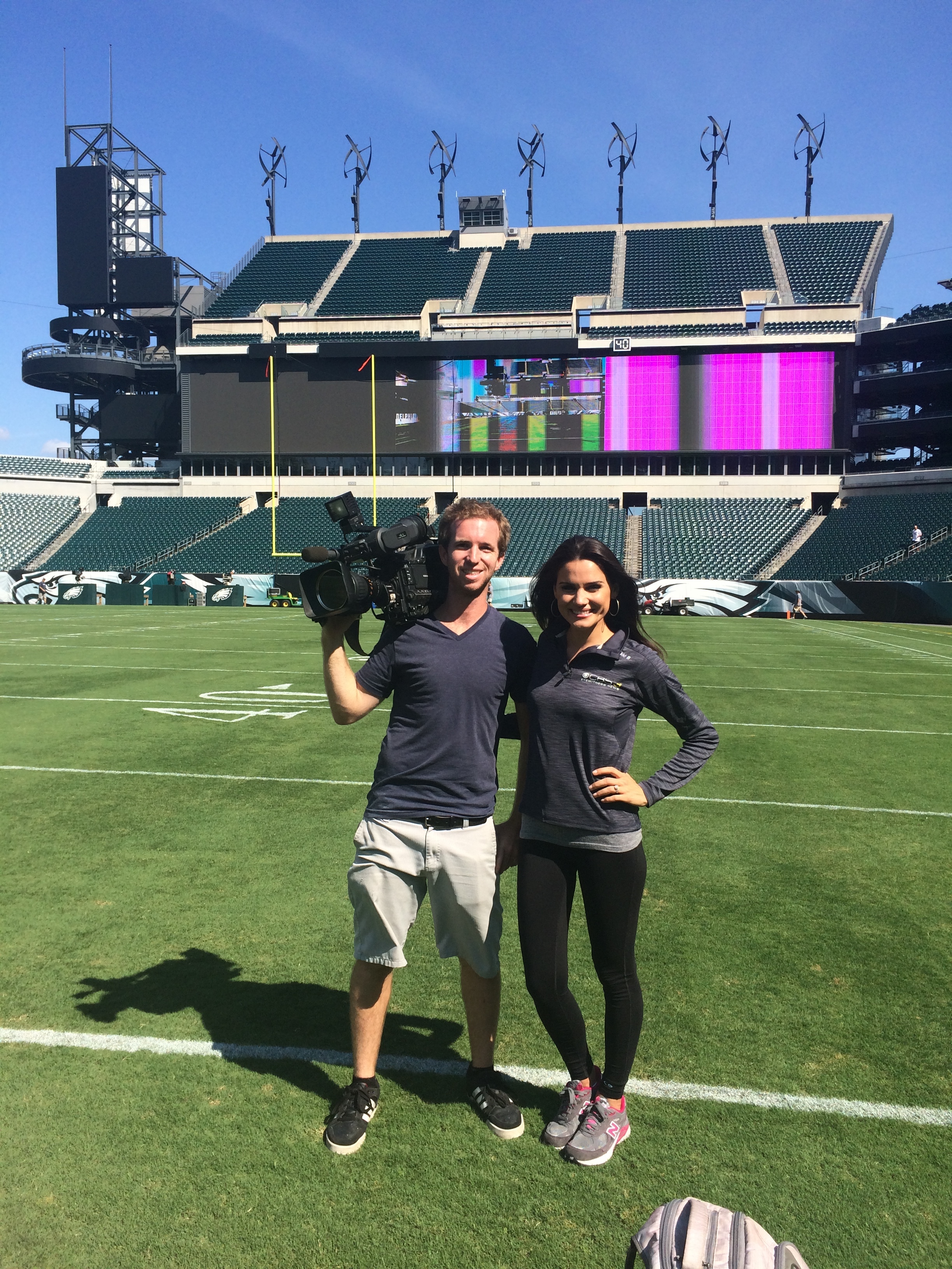 Nicole Brewer poses with CBS3 photographer ahead of the Eagles season opener!