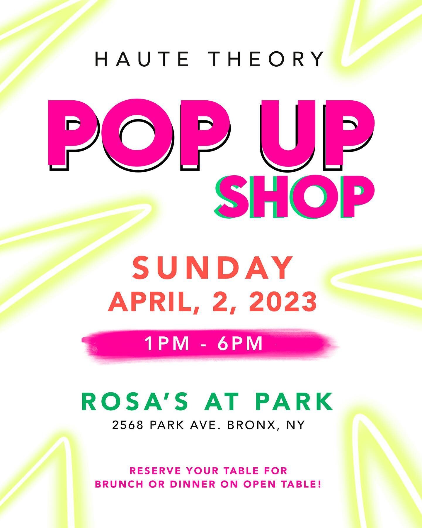 ADD TO CALENDAR + bring your girls with you! This Sunday, 
April 2nd - 1pm to 6pm 
@rosasatpark
Make your reservation for Brunch and stay for dinner on @opentable 🥰

CAN&rsquo;T WAIT TO SEE YOU THERE 💕

#hautethory #nycpopup #nycpopupshop #supportd