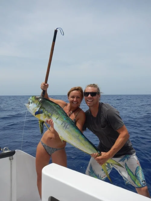 Travis nailed a gorgeous Mahi. We photographed its skin and made it into wallpaper for our daughters' berth on Vandal. And then, of course, we ate ceviche and fish tacos for days. Fun fact: Mahi is one of the most sustainable pelagic fish for eating because of their rapid reproduction and growth cycle!