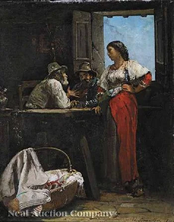 JACQUES EMILE EDOUARD BRANDON(FRENCH, 1831 - 1897) The village gossip , 1866