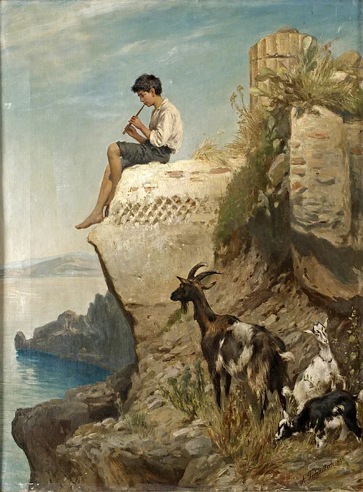 Young Shepherd Boy… Landscape Of Ruinsby Albert Tschautsch