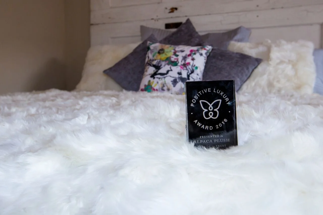 Suri Alpaca fur comforter, fur bedspread in Pearl White