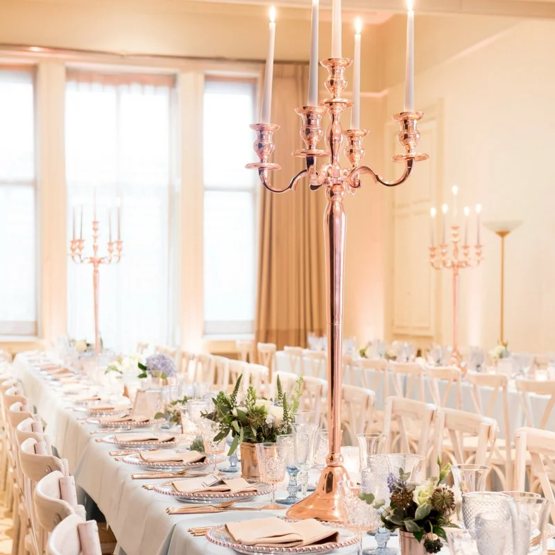Rose Gold, Pale Blue, Grey & White Wedding Setup with Succulents