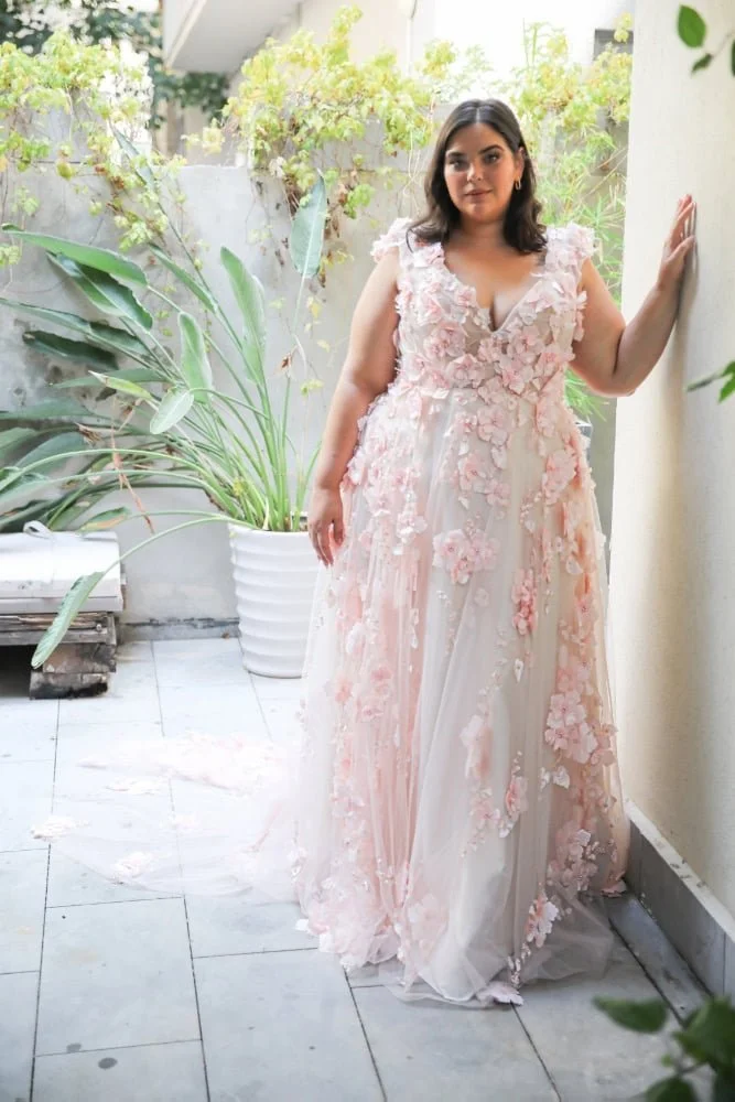 Viola Studio Levana I Pink Plus Size Wedding Dress I Floral Plus Size Wedding Dress Surrey near London and Kent UK