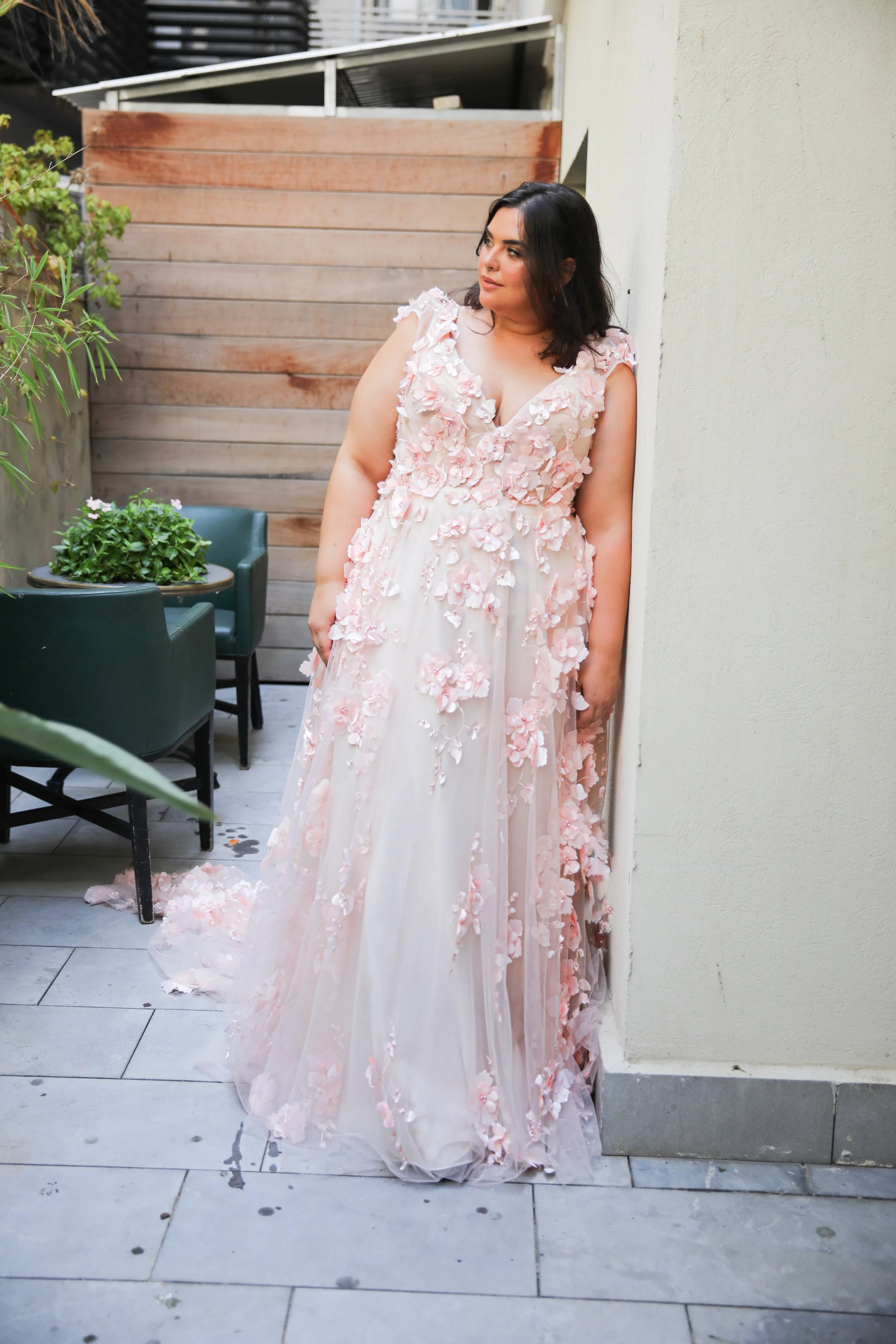 Pink plus size wedding dress with flowers UK - Surrey, London, Kent, Brighton