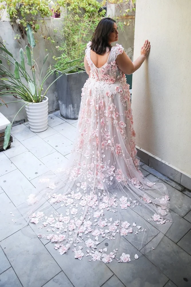 Viola Studio Levana I Pink Plus Size Wedding Dress I Floral Plus Size Wedding Dress Surrey near London and Kent UK