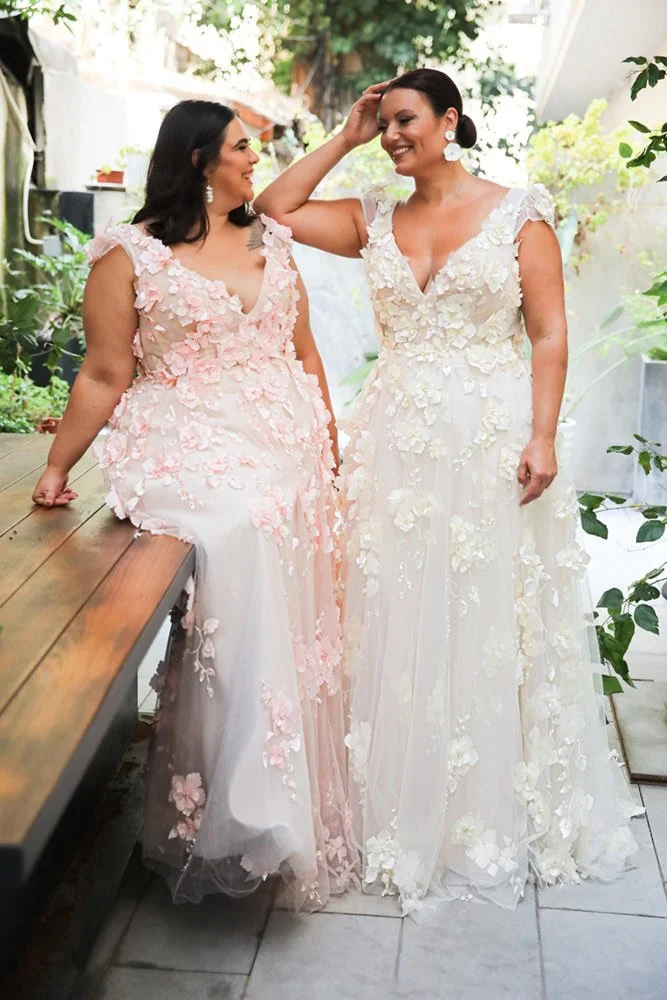 Viola Studio Levana I Pink Plus Size Wedding Dress I Floral Plus Size Wedding Dress Surrey near London and Kent UK