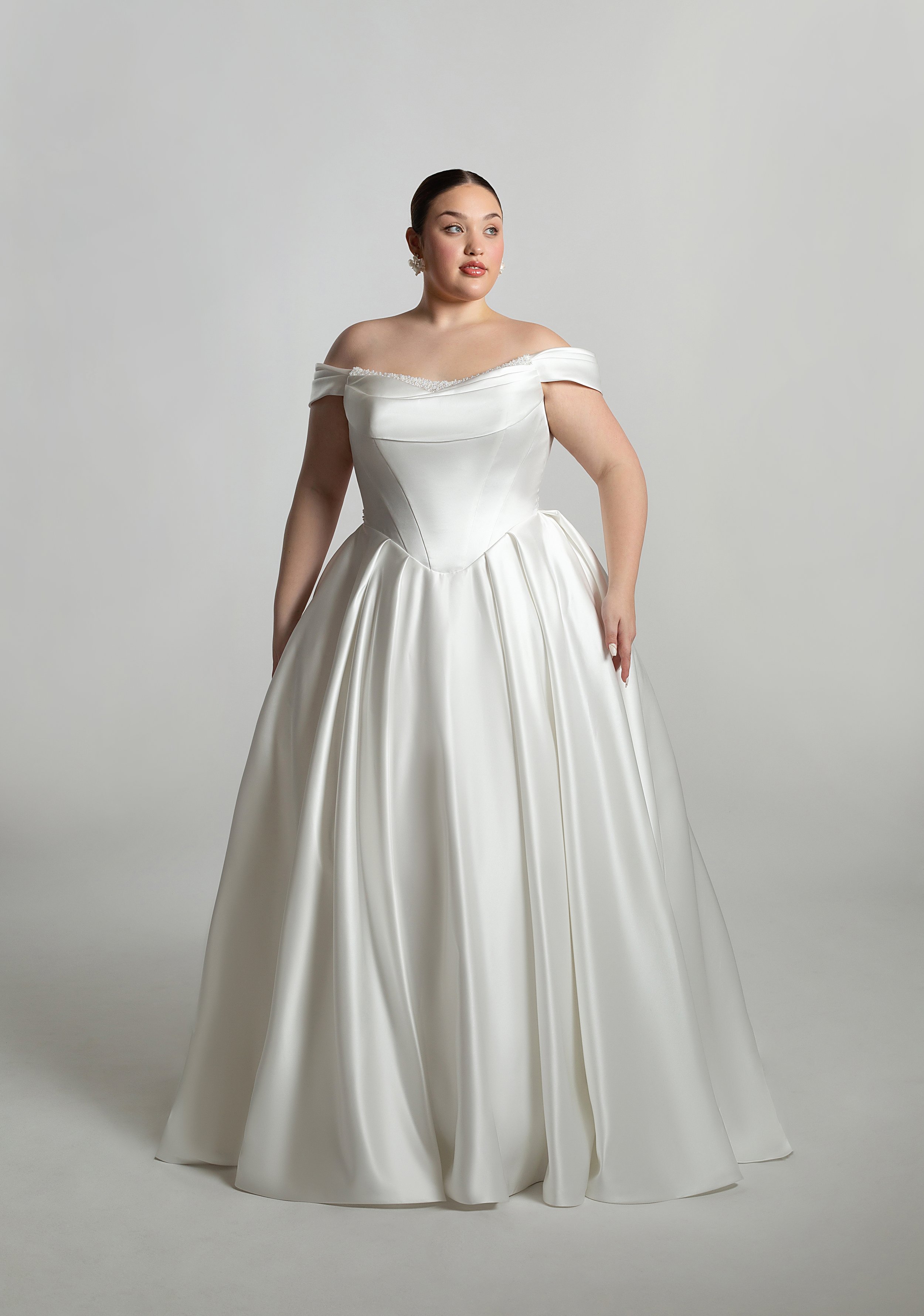 Plus size wedding dress with basque waist - satin ballgown plus size wedding dress in Surrey near London and West Sussex
