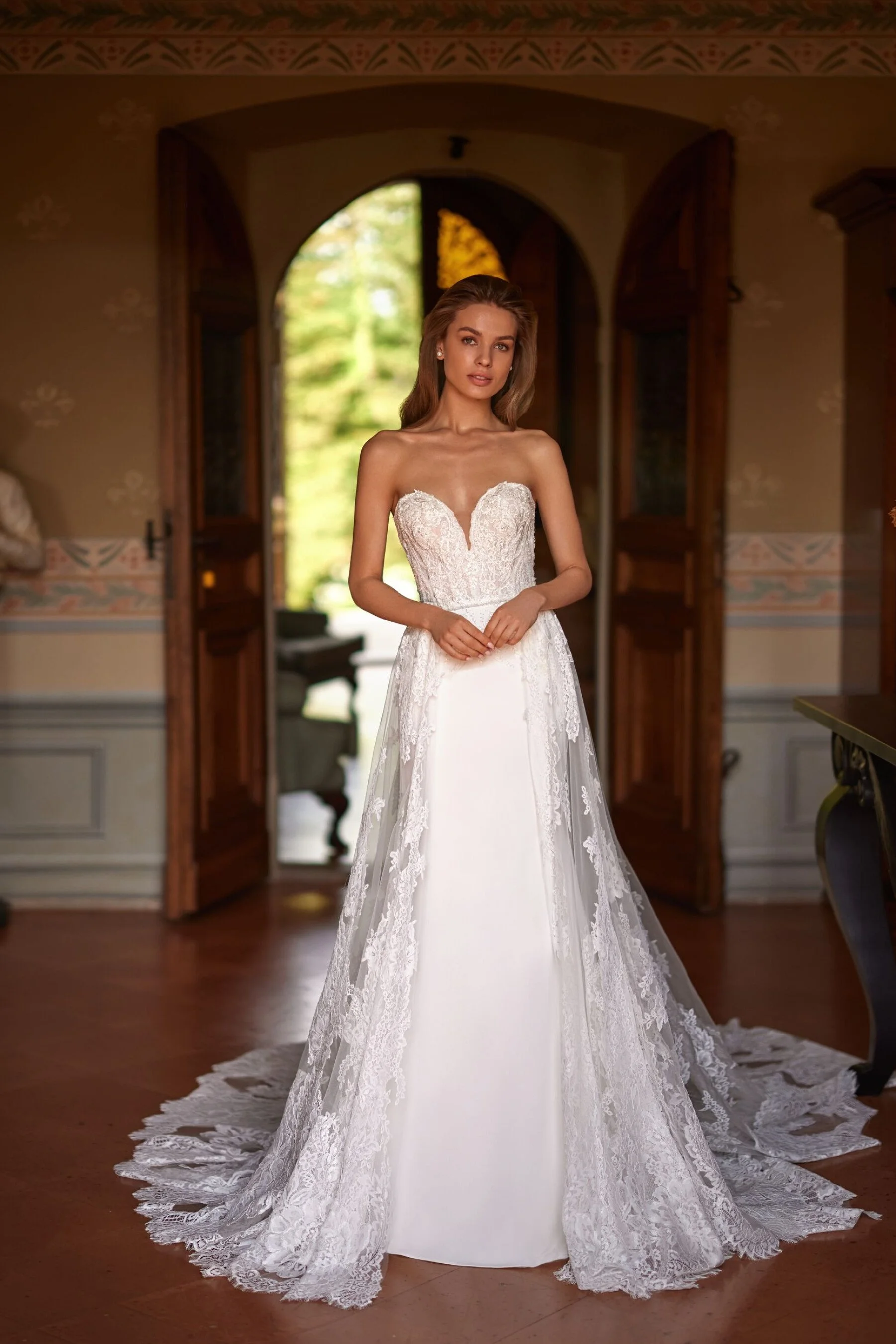 Bridal overskirt - lace wedding dress skirt separate, wedding dress detachable train - chantilly lace skirt for wedding dresses