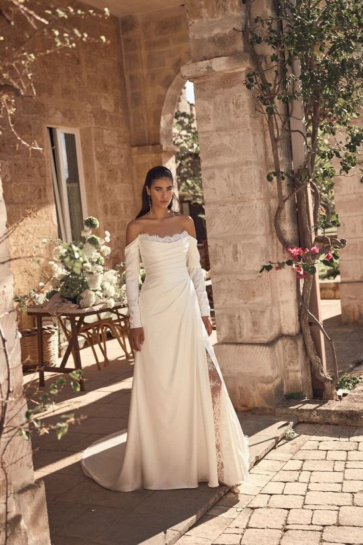 Mylena by Modeca UK stockist - modern wedding dress Surrey with sleeves