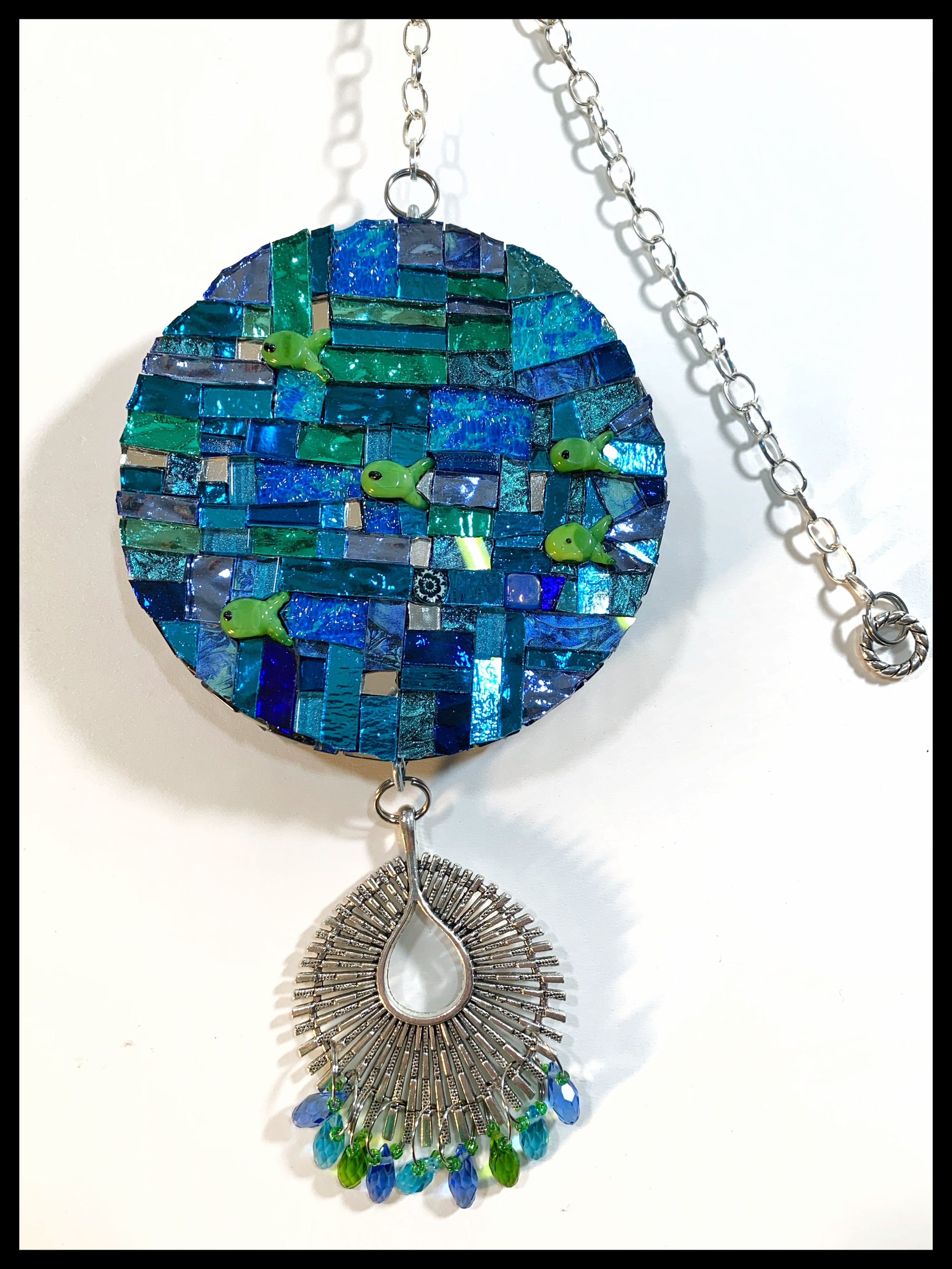 Mosaic Window Jewelry in Sea Blue/Green and Glass Fish