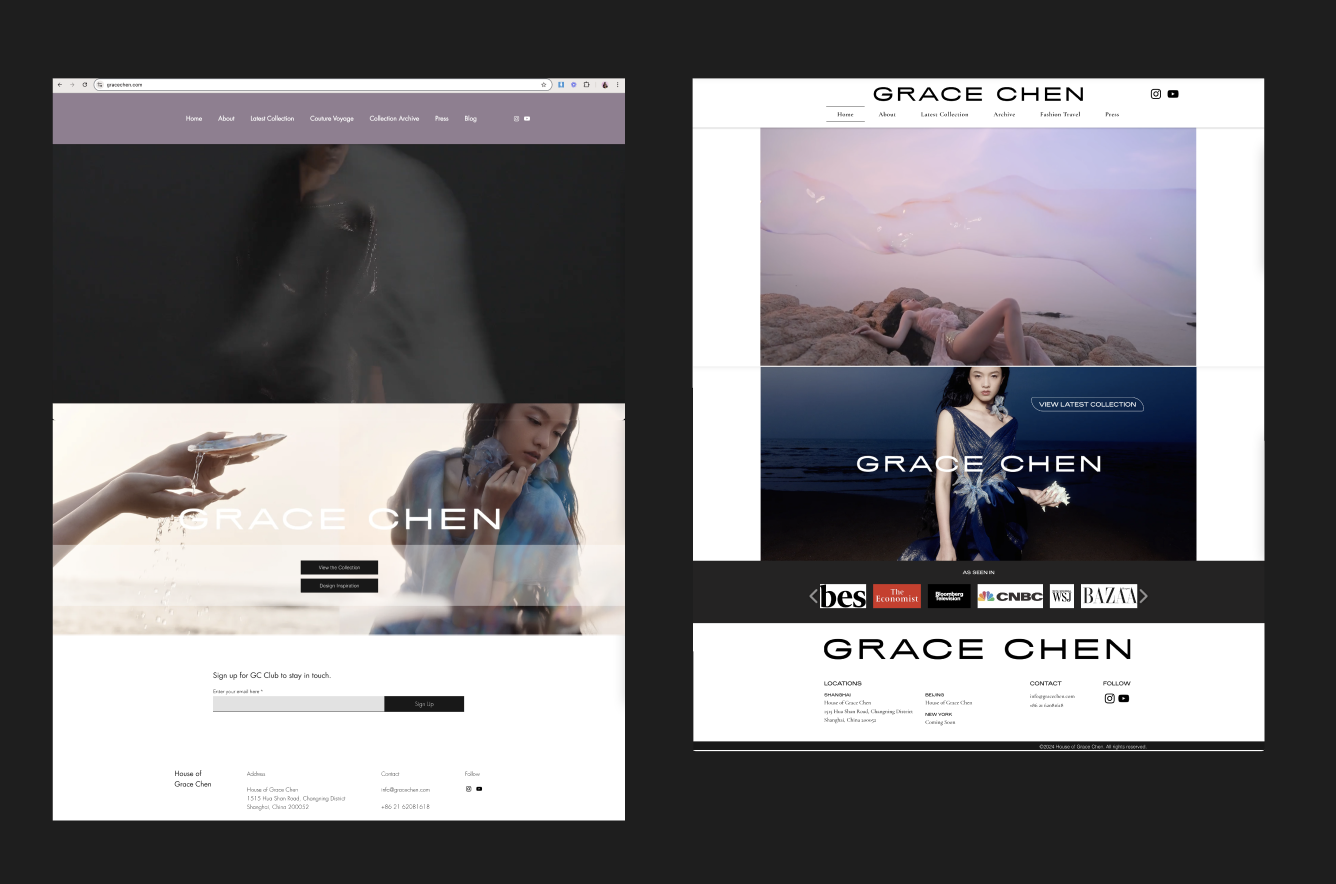 [before &amp; after] Website Design - UIUX. 2024-2025. Layout in Figma &amp; made in  wix.com .   @House of Grace Chen 