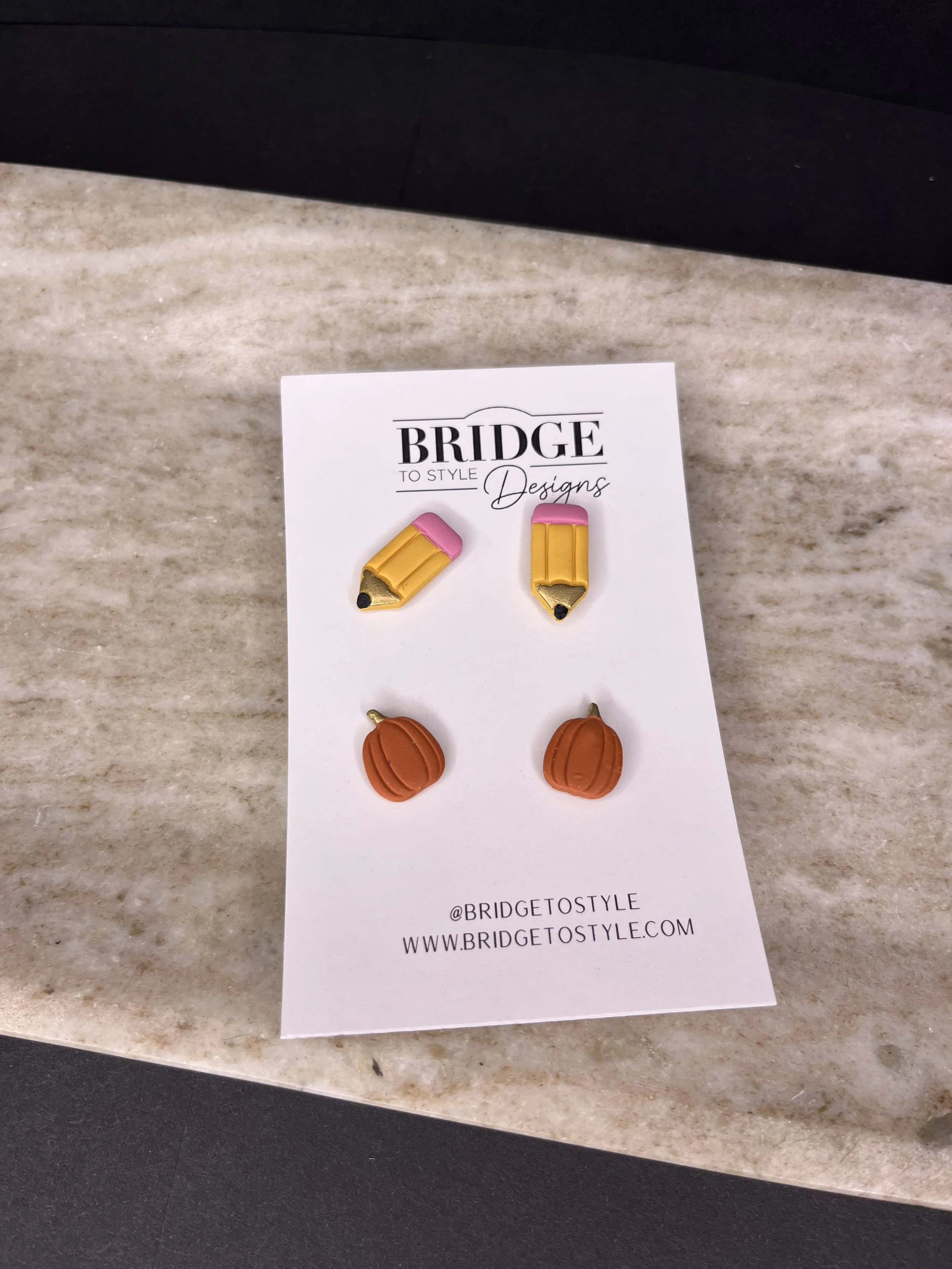 Pencil and Pumpkin Stud 2-pack