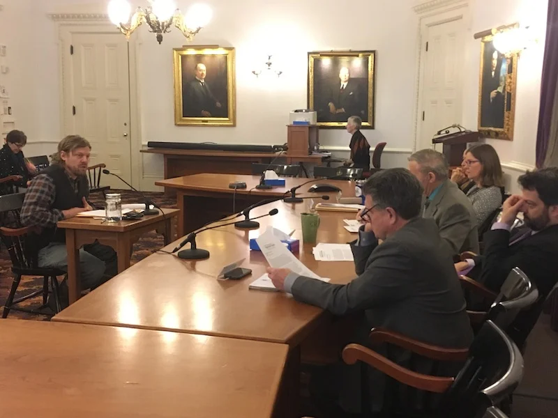 Tom Gilbert of Black Dirt Farm testifies before the Senate Agricultural Committee about poultry foraging.