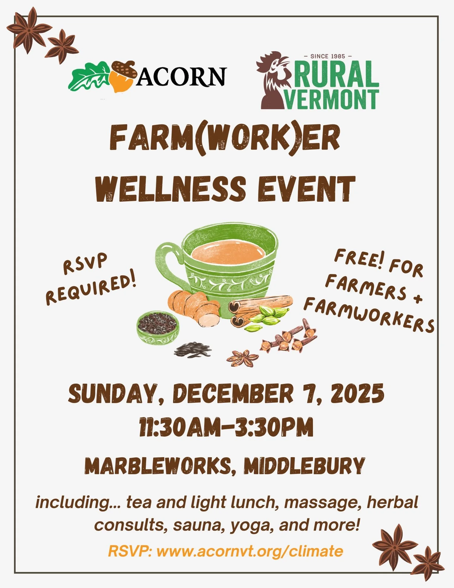 12/7 Farmer &amp; Farmworker Wellness Event with ACORN &amp; Rural Vermont