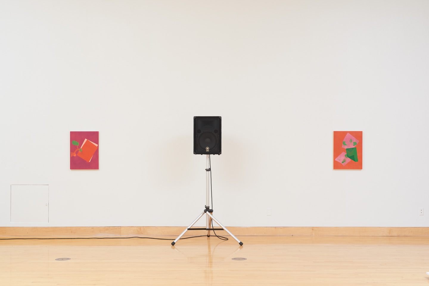  Paintings from left to right:   Something about a tree   (2018),   Rodie, Ruthie, Herself     (2018). Sound by Lucky Dragons. 