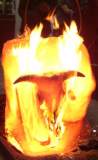  Time based sculpture, skull embedded in molten glass. 2006 