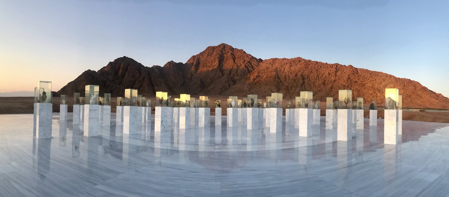 Installation view of the Reviving Humanity Memorial. Sharm El Sheikh, Egypt. Designed by Shosha Kamal.