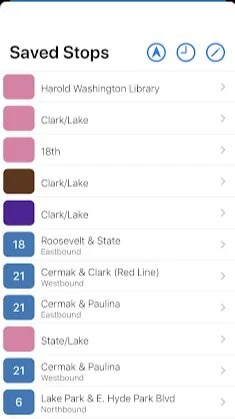 Screenshot of Transit-Stop’s saved stop feature.