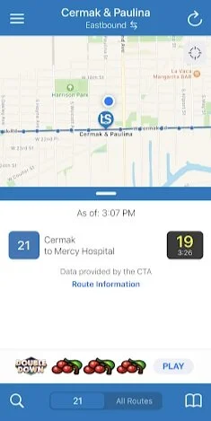 Screenshot of Transit-Stop minute-to-minute tracking.