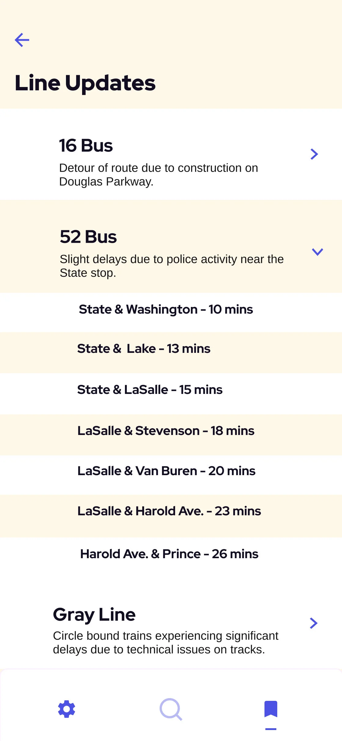 Saved line updates page with the applied sand background, purple action items, and adjusted copy color.
