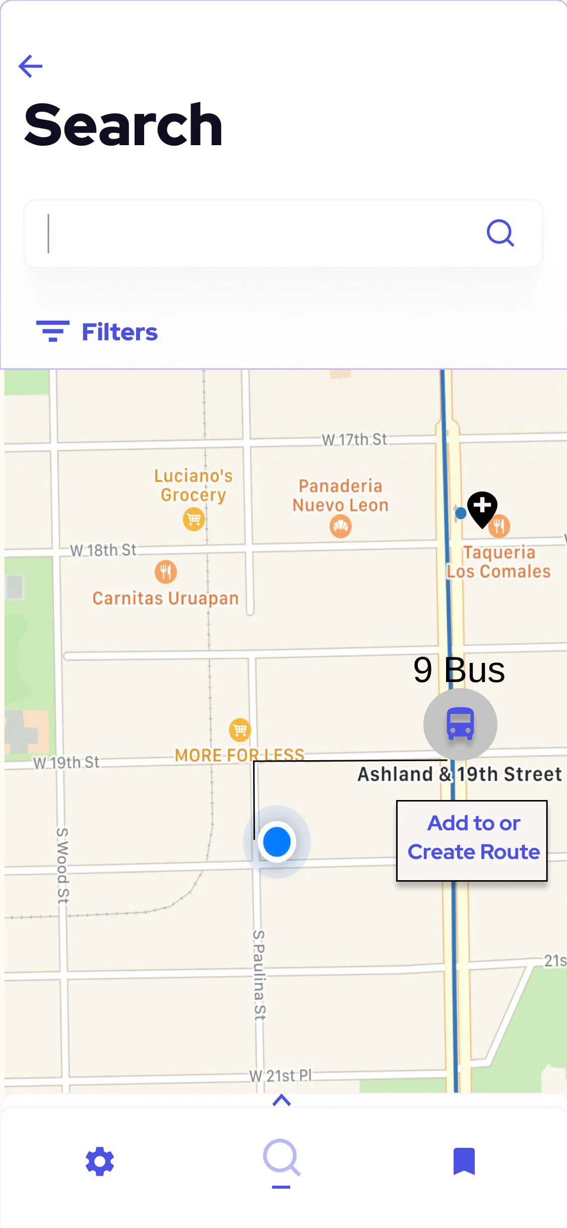 The user, having found the path to this taco hot spot, is able to save the line necessary itself or part of a Route.
