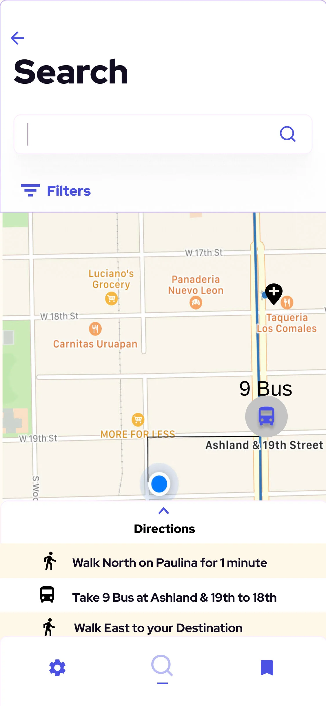 Screenshot of the directions given to the user to make it to their destination.