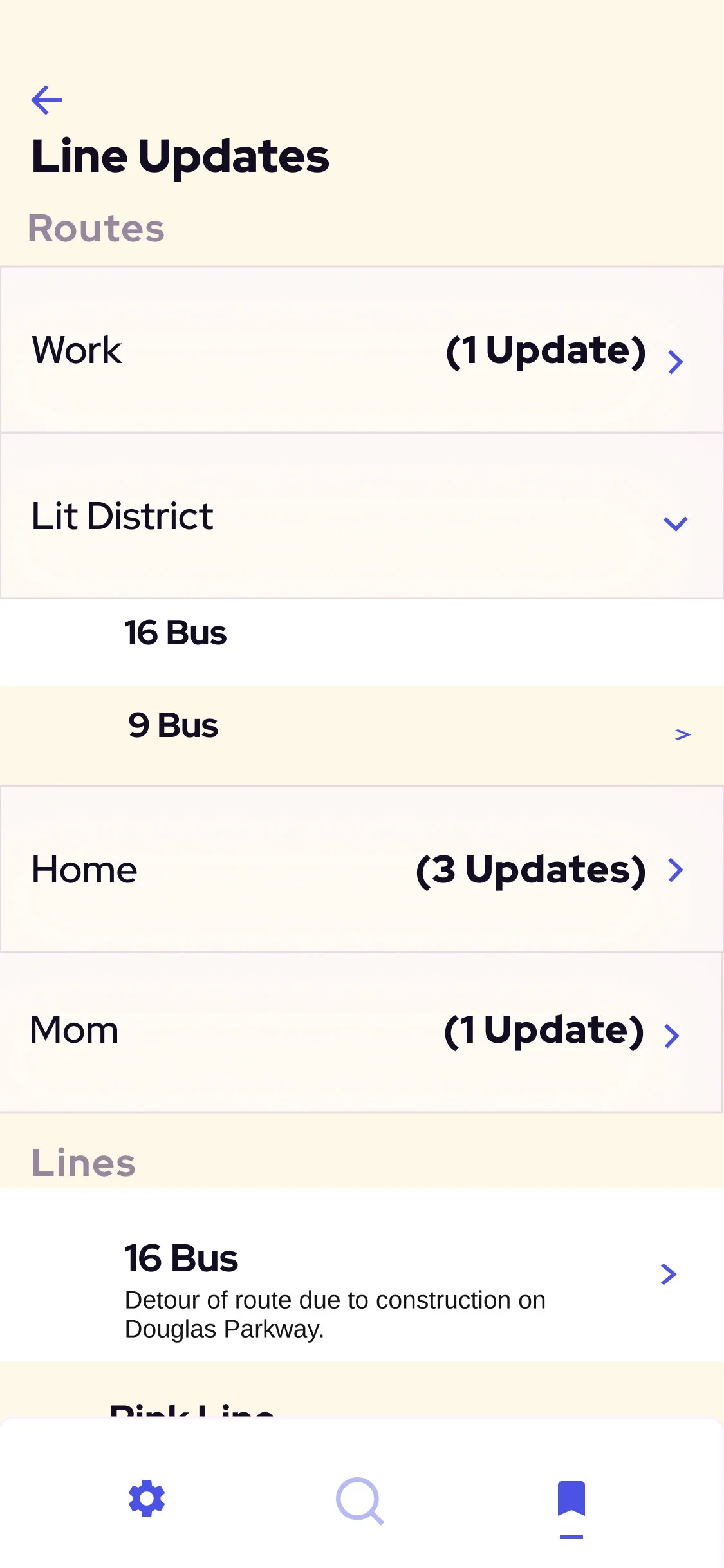Screenshot of the user’s interface when deciding to add this new line to the “Lit District” Route.