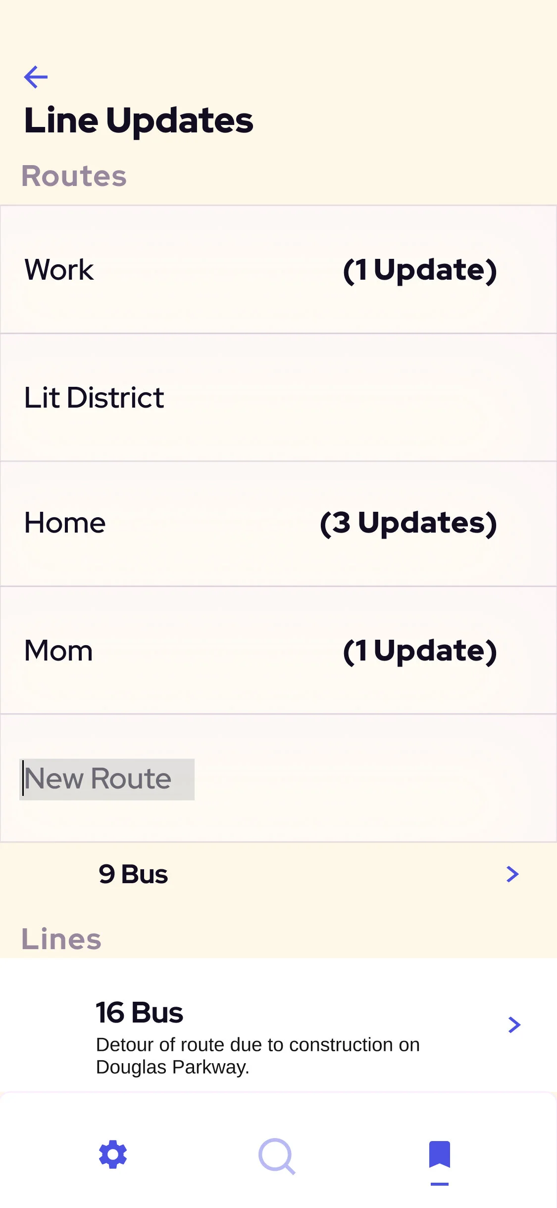 Screenshot of the user’s interface when deciding to add new line to a new Route.
