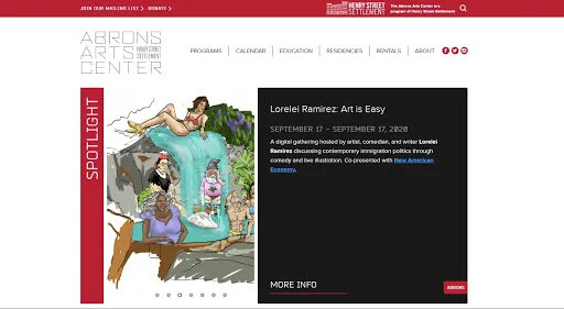 Screenshot of the Abrons Arts Center landing page.