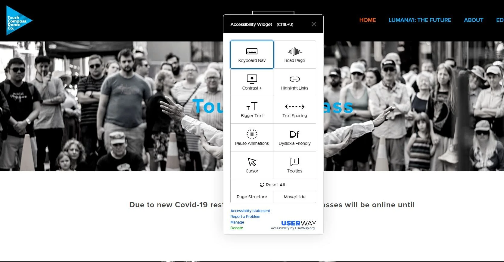 Screenshot of the Touch Compass landing page.
