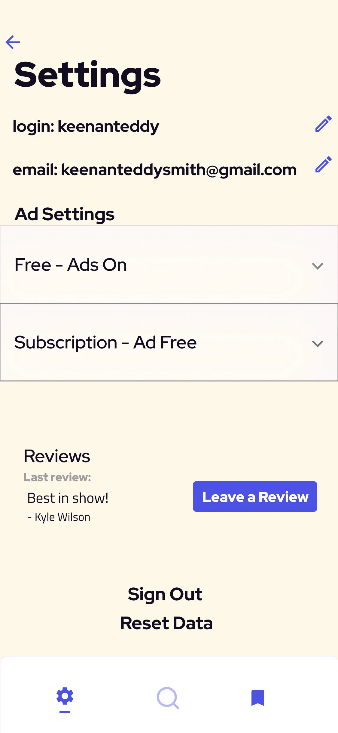Screenshot of the Settings page.