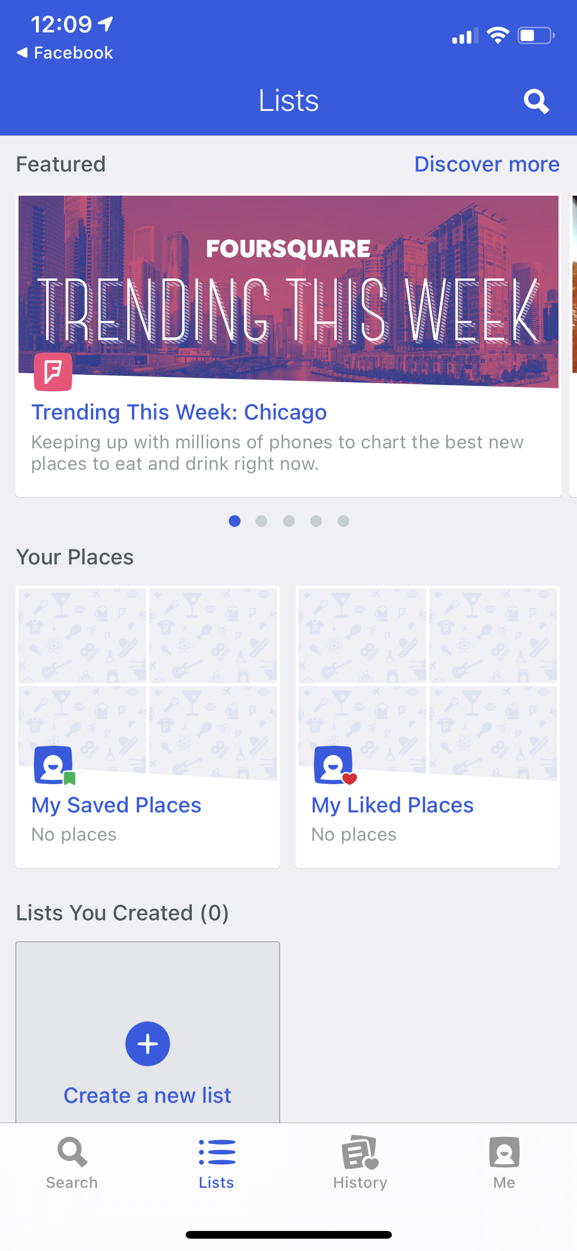 Screenshot of the Foursquare Lists page.