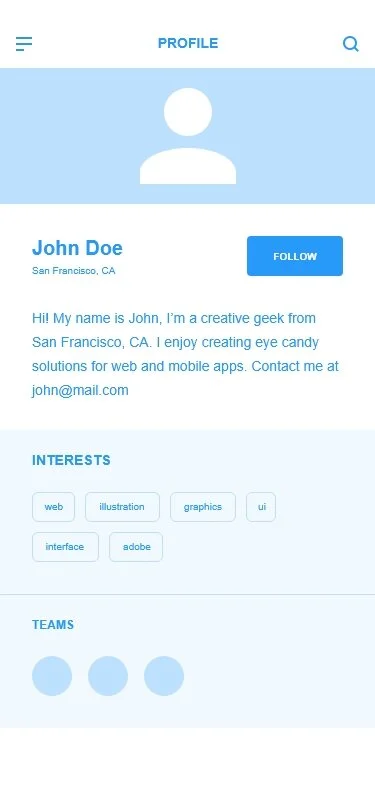 Screenshot of the Profile page wireframe.