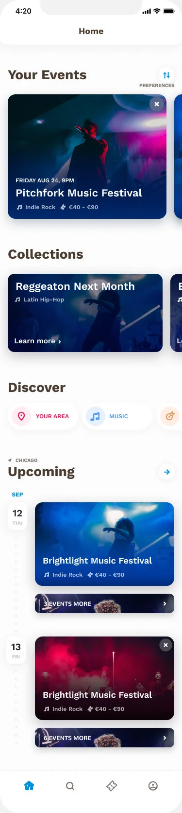 Screenshot of the high-fidelity home feed when preferences have been set.