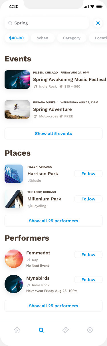 Results from Search page.