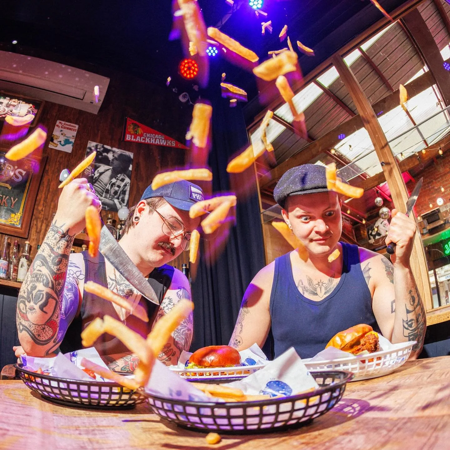 A couple of the beautiful faces behind your delicious burgers 🍔 
It&rsquo;s Wednesday so they&rsquo;re all $12 💋 Out here now til late 

THIS IS APRIL IN OUR 2025 LULIE CALENDAR 💃 
You can pre order by emailing asia@lulietavern.com

Amazing photos