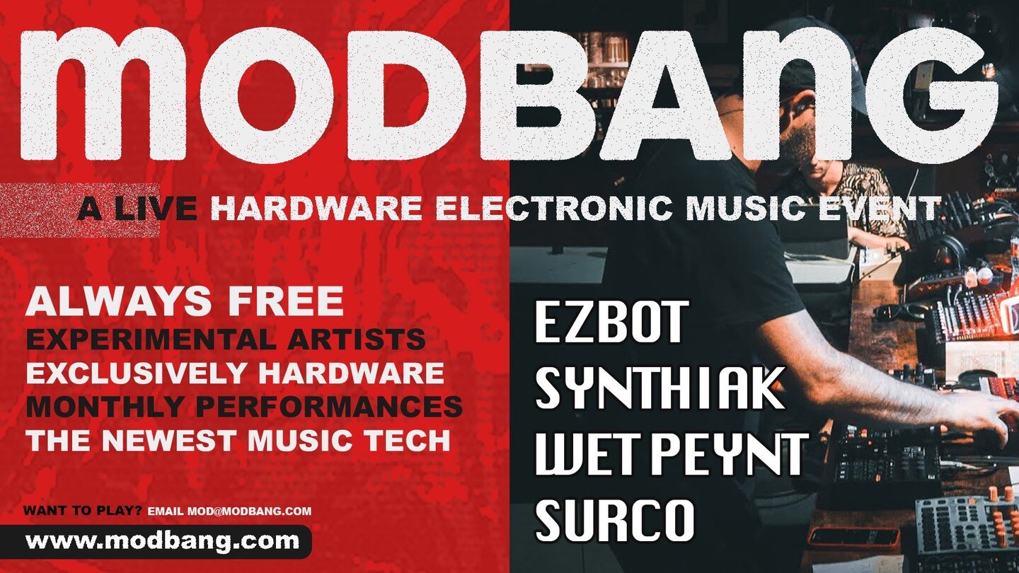SHOW TONIGHT! The hardware only music experience free in Seattle. Join @surcolive @synthiakseattle @wet_peynt and @ezbotmusic at the 4Bs in Seattle at 7:00 PM, 21+
.
.
.
.
#modbang #electronicmusic #techno #synth #eurorack #modularsynth #modularsynth