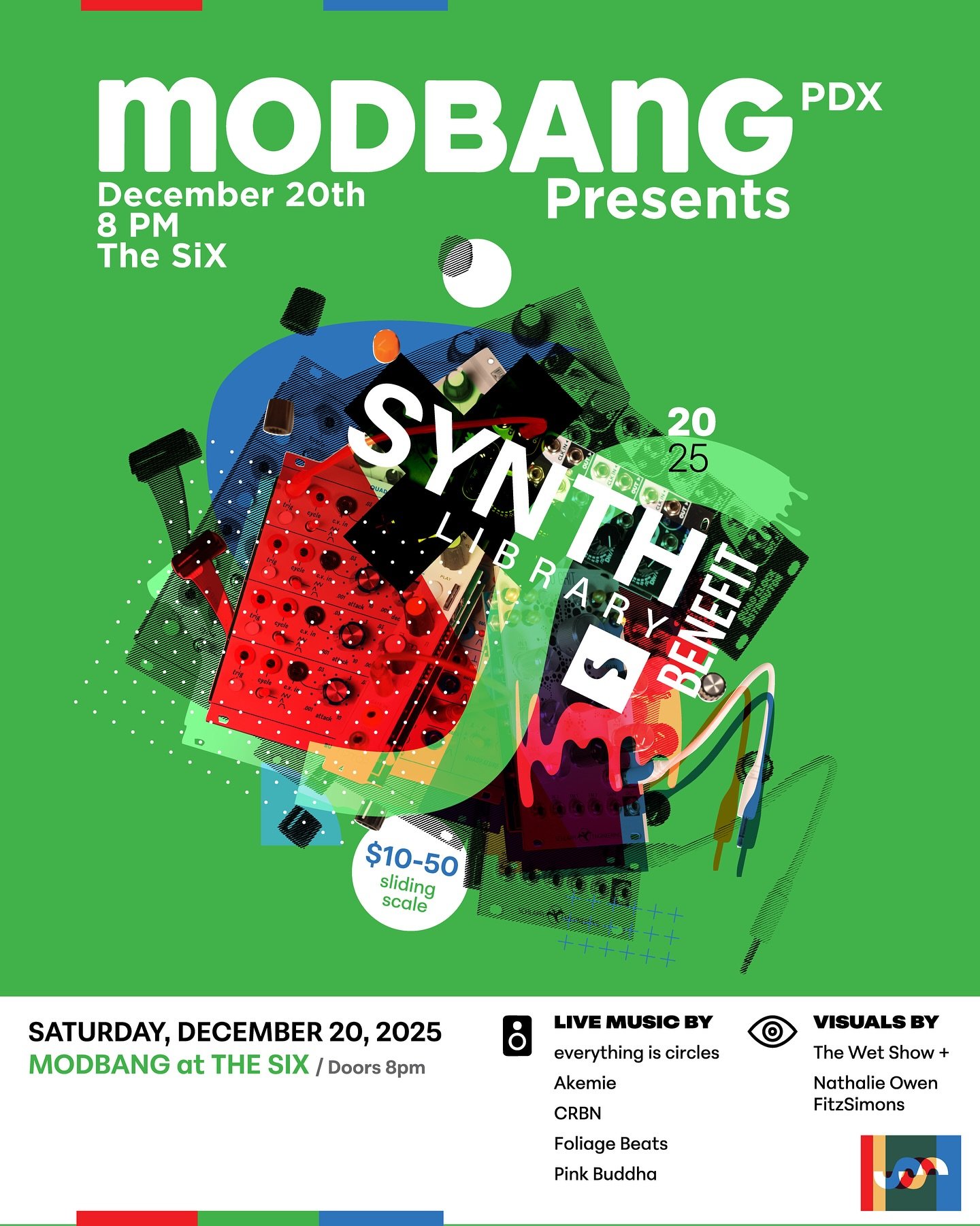 We have a very special show lined up for December! A collaboration between Modbang and the fine folks over at @synthlibraryportland ! All proceeds go to the Synth Library. There will be an amazing lineup of performers and live visuals. Sliding scale 
