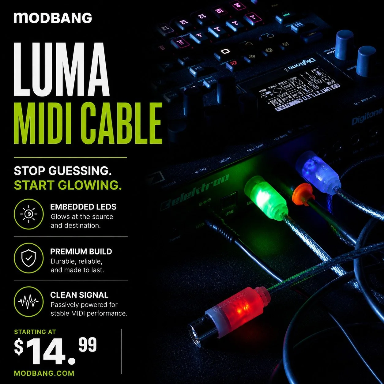 The Luma MIDI cable is a modern take on cable management featuring an embedded LED that illuminates the moment it's plugged into the OUT or THRU of a powered MIDI capable device. Organize your I/O and look good at the same time. Link in bio.
.
.
.
#d
