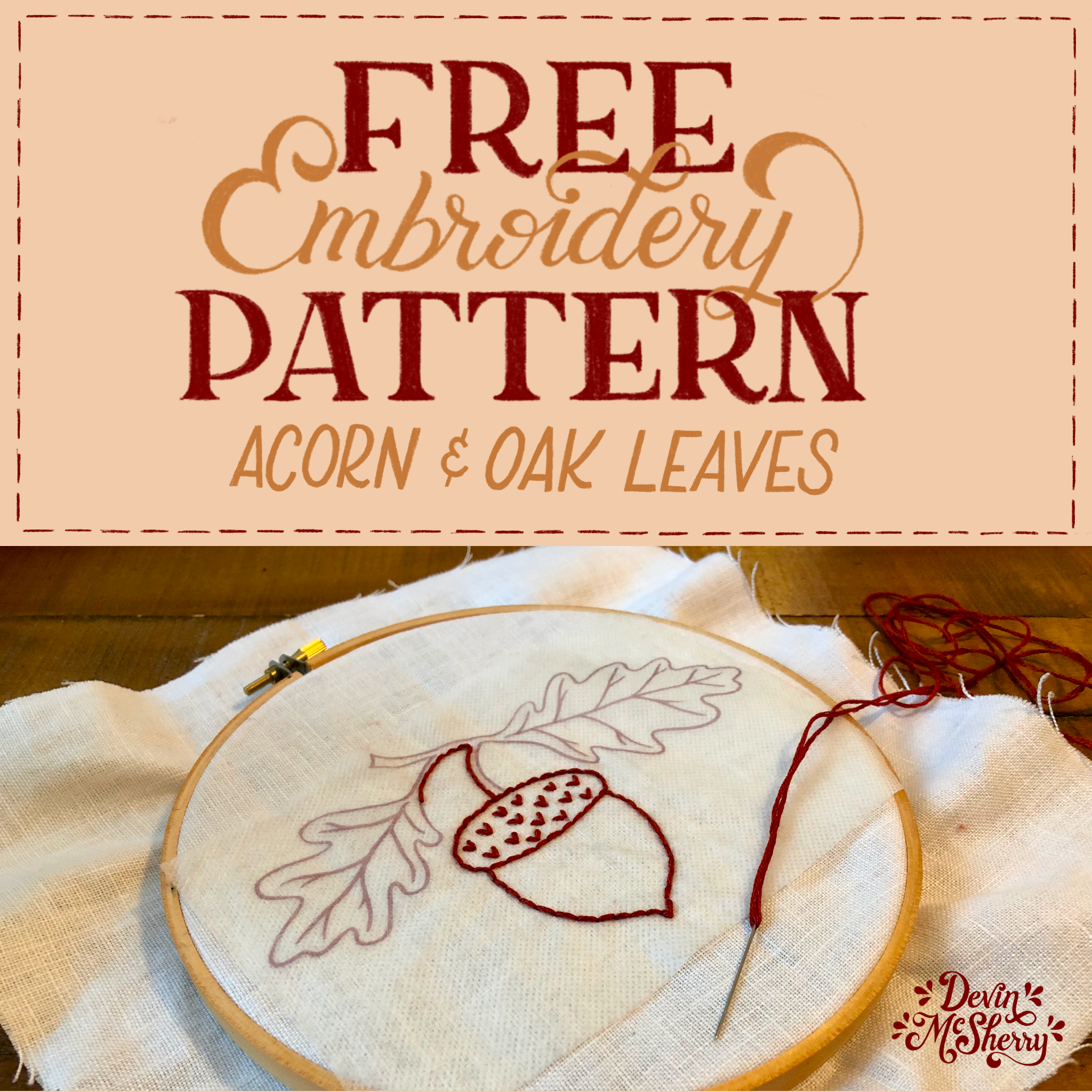 Acorn &amp; Oak Leaves - Free Embroidery Pattern Download