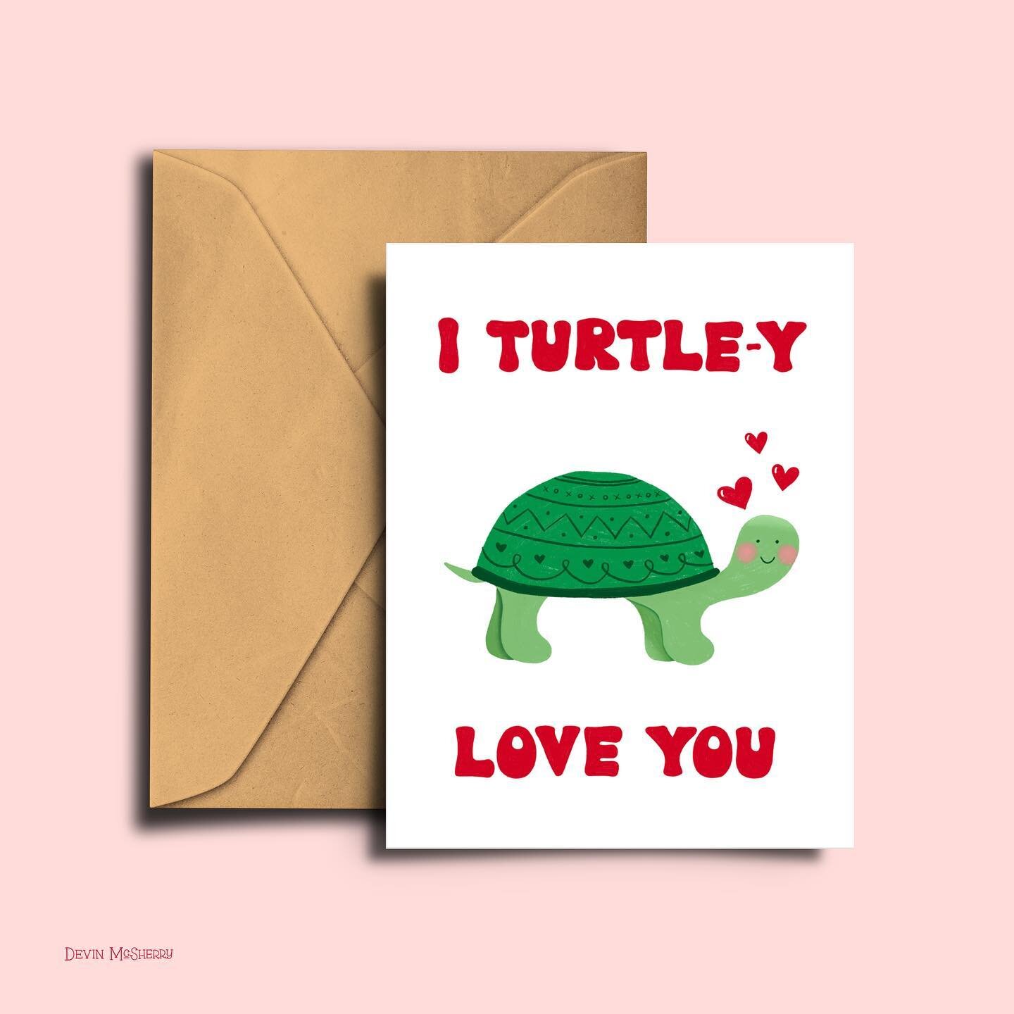 Valentine&rsquo;s Day is just around the corner! Who would you turtle-y send this card to? ❤️🐢❤️
.
.
.
#valentines #valentine #artlicensing #greetingcarddesign #valentinedesign #brightartist #turtleyawesome #animalpuns #greetingcards #valentinesdayc