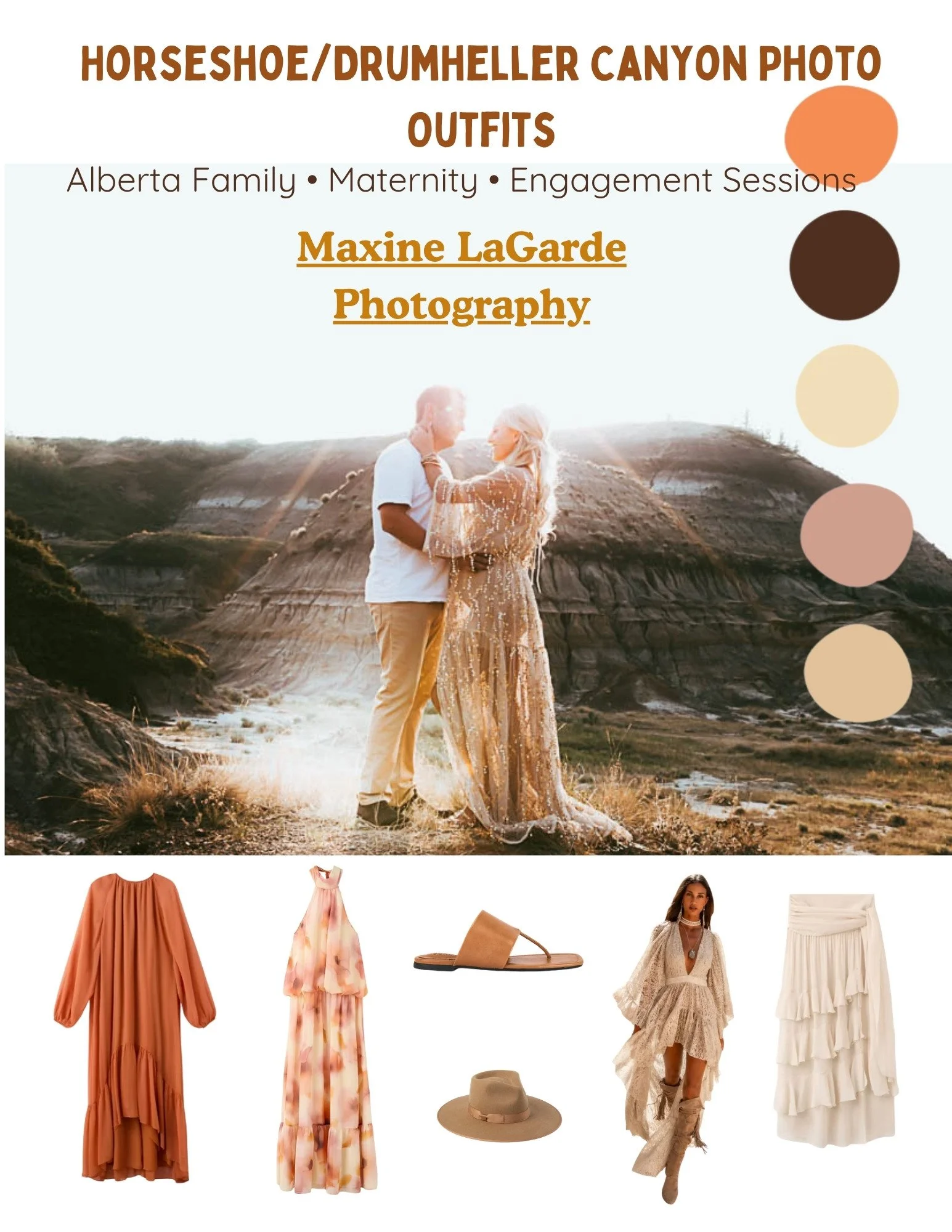 Couple dressed in neutral clothing overlooking the Alberta Badlands at sunset.