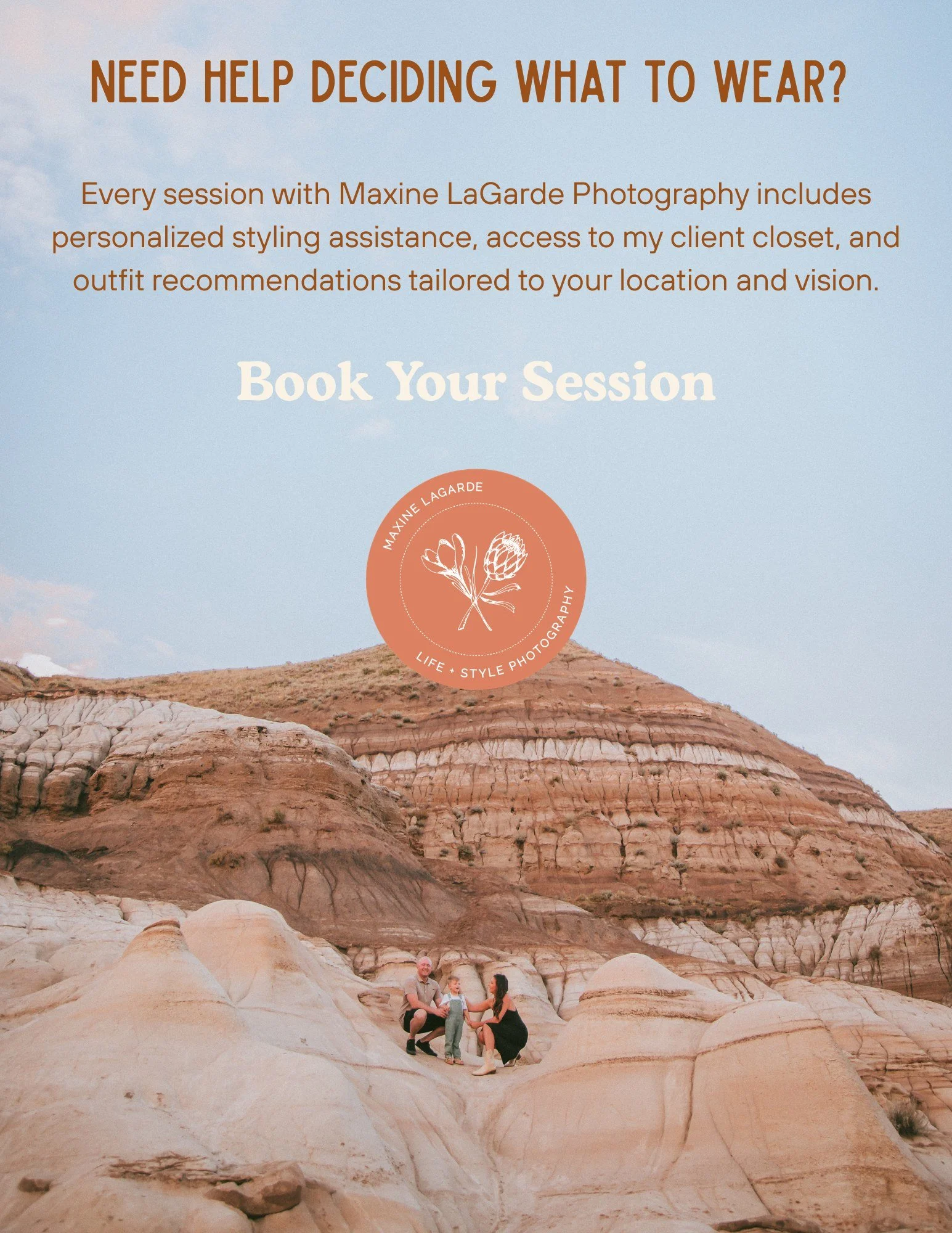 Family photography session in the Alberta Badlands showcasing personalized styling recommendations from Maxine LaGarde Photography.