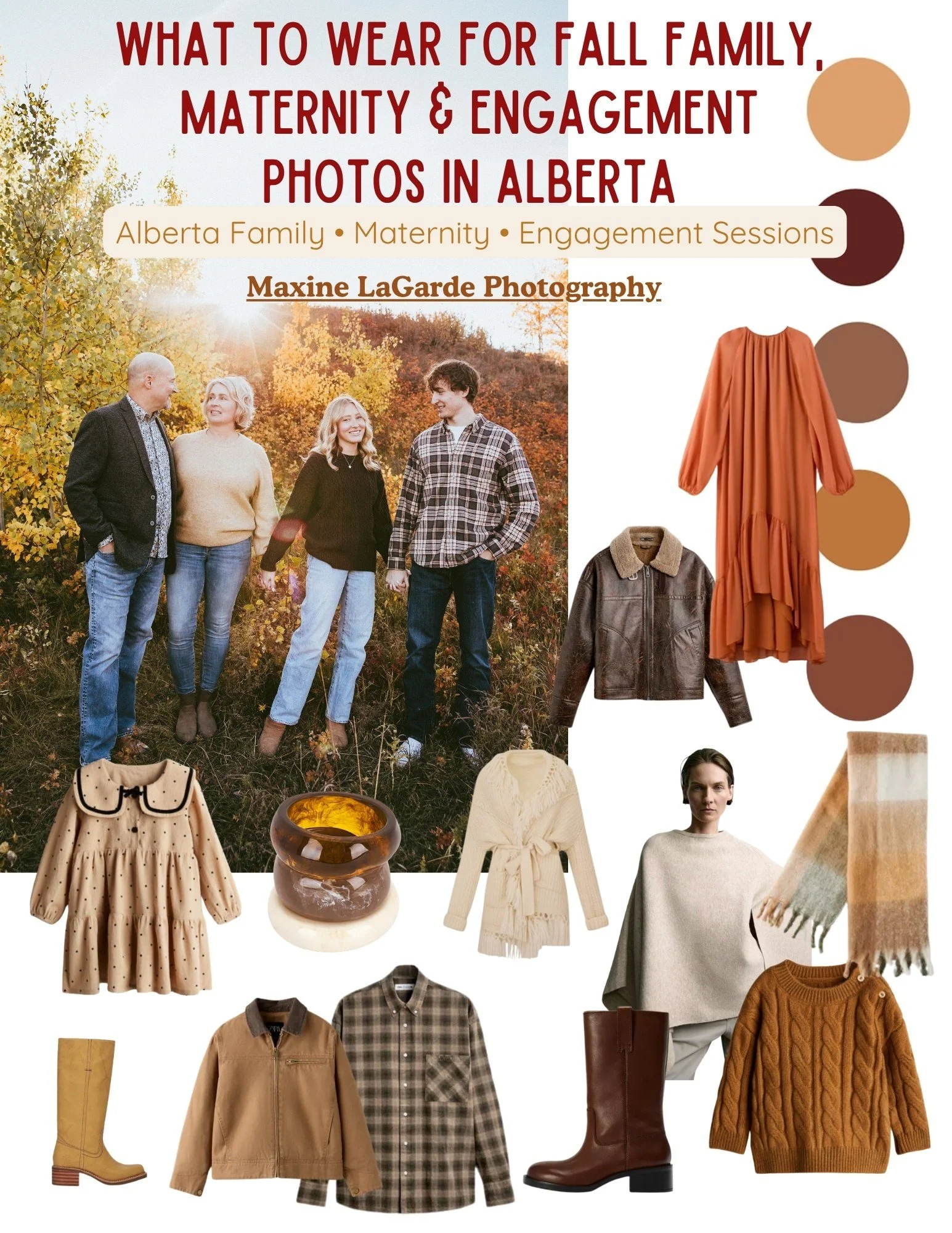 Fall family photo outfit ideas and styling guide for Alberta family and maternity photography sessions.