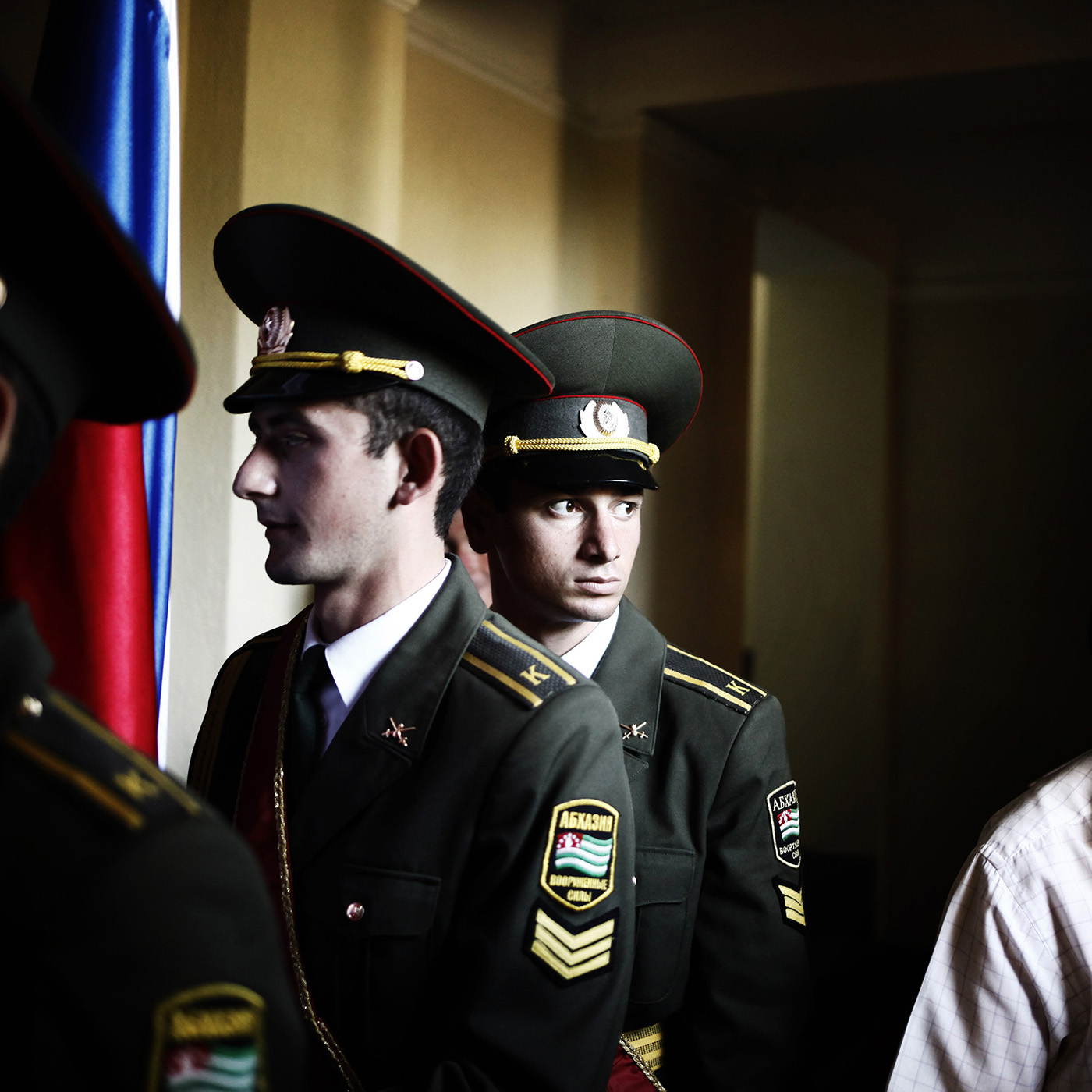  A soldier before the commemoration of the 5th year of the recognition of Abkhazia by Russia. 