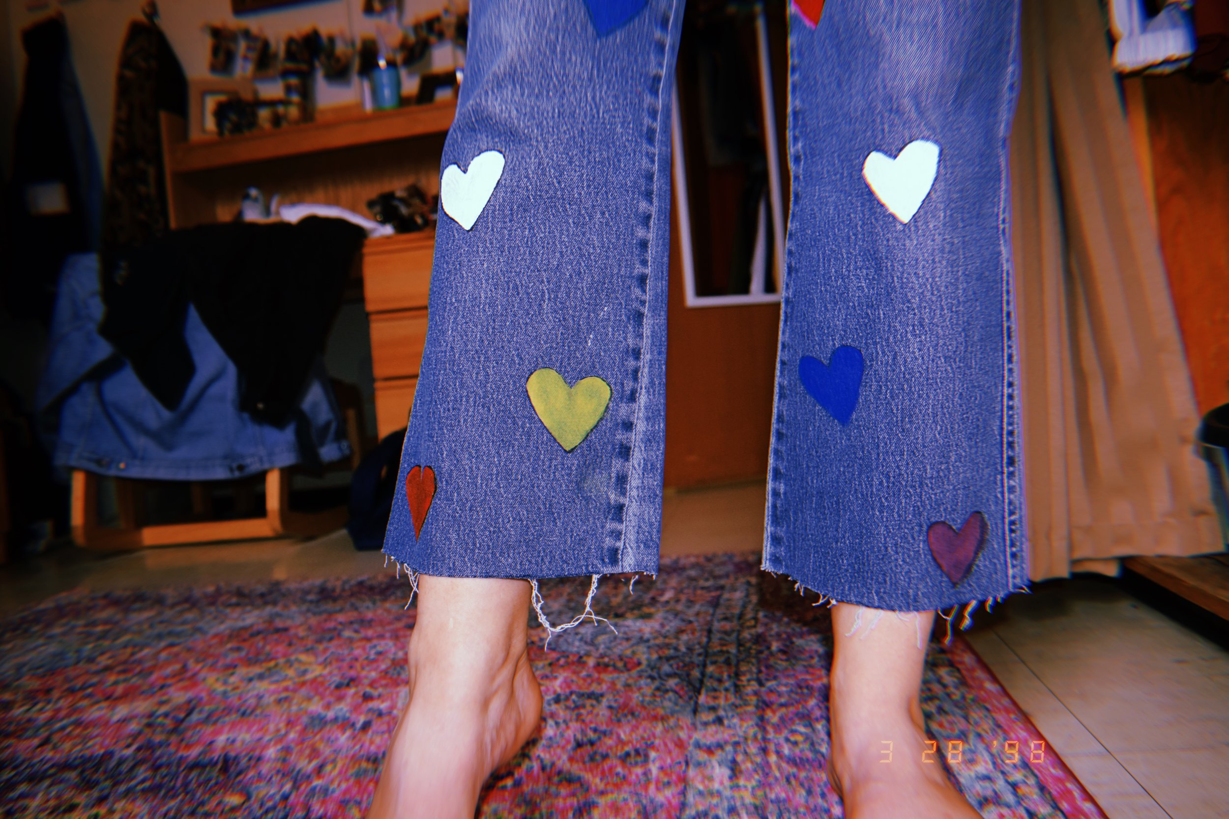 jeans with hearts on them