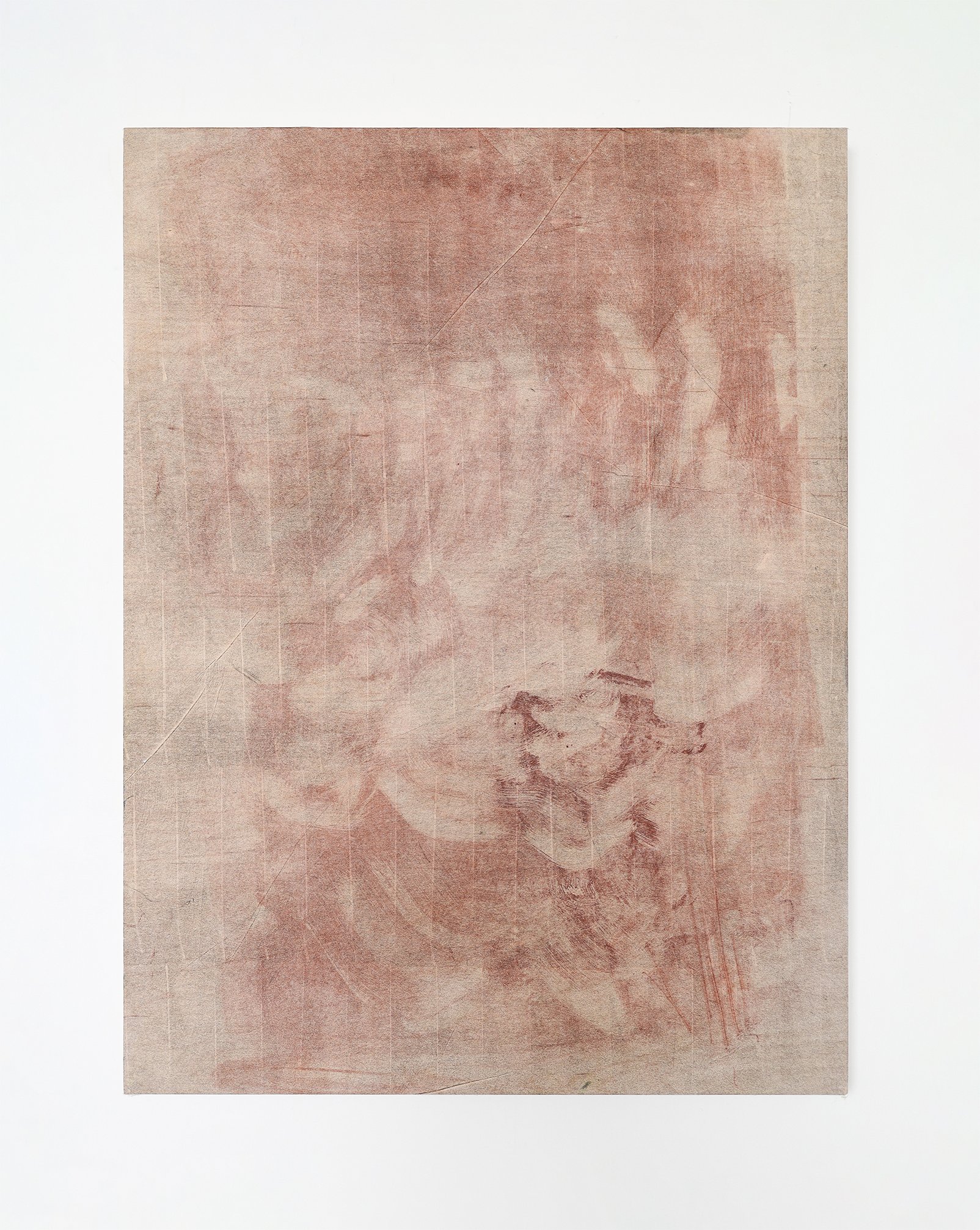 Red ochre, with ghost ; Japanese tissue monotypes collaged onto maple panel, 61 × 45.75 cm, 2024