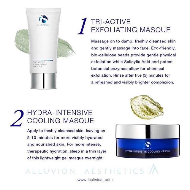 At-home skincare treatments available at Alluvion Aesthetics! 15% off &amp; free shipping through April 30th. Please call/text Sarah at 715-271-5473 to place an order. I LOVE these masques!!! #alluvionaesthetics #isclinical #stayhome #glow #healthysk