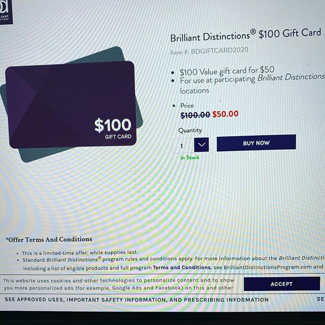 ALMOST SOLD OUT! You can get up to $400 to use on Botox/Kybella/Juvederm for $200! Max of 4 gift cards per person. These don&rsquo;t expire. Please visit:  giftcard.brilliantdistinctionsprogram.com